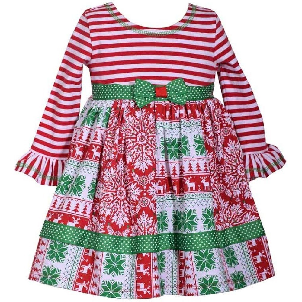 Baby‎ Girls Red and Green Festive Holiday Fair Isle Christmas Party Dress 6-9M